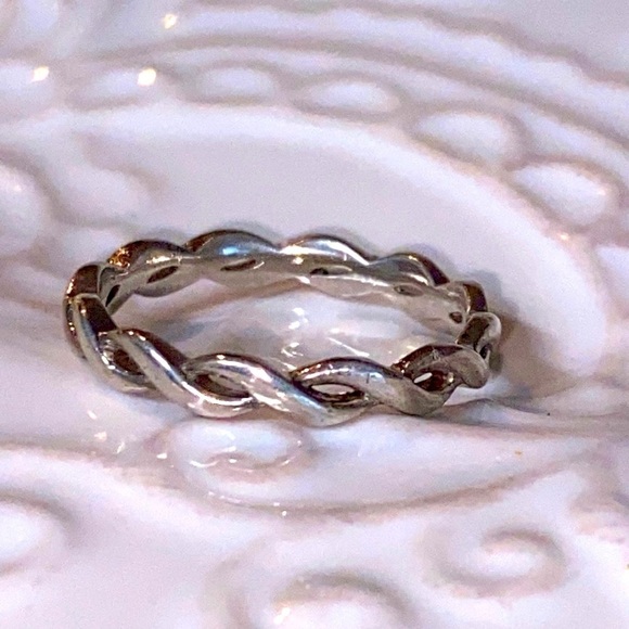 Sterling Silver Twisted Rope Wedding Anniversary Band Ring Vintage With Pouch - Picture 3 of 16